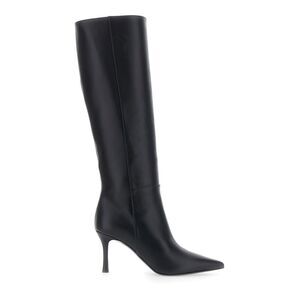 Pollini Women Black Knee-High Heeled  Boots In Leather For Women